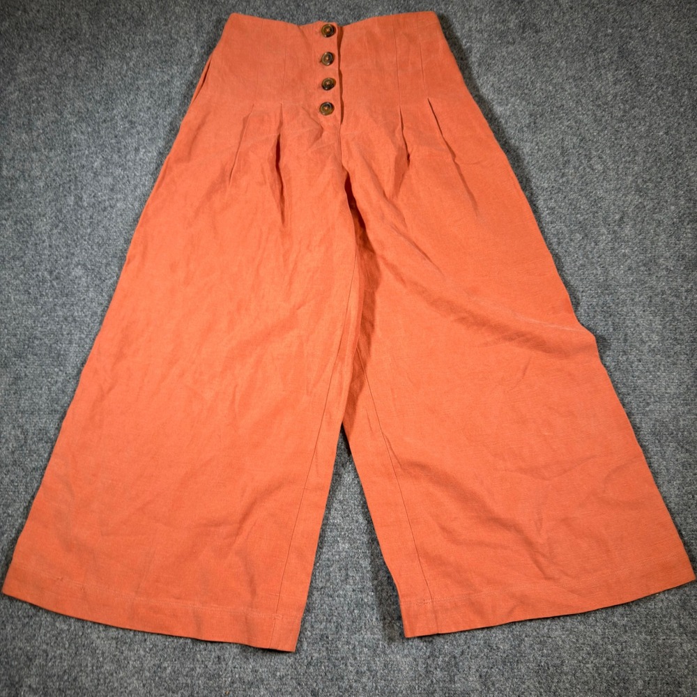 Wilfred Aritzia Linen Blend Wide Leg Culotte Pants Womens 2 Orange High Rise
